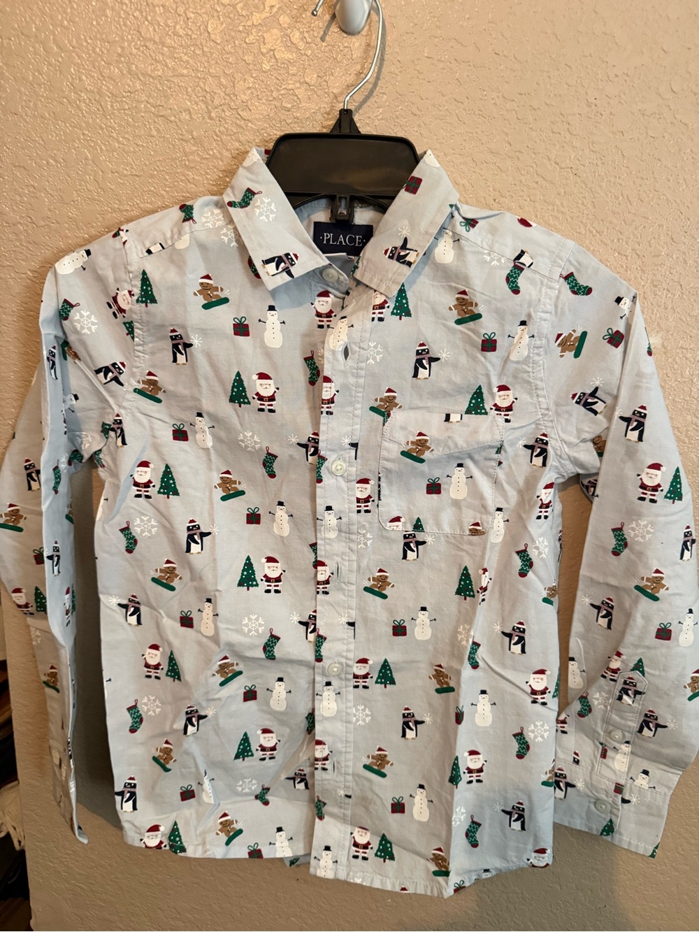 The Children's Place Light Blue Holiday Character Button-Down Shirt